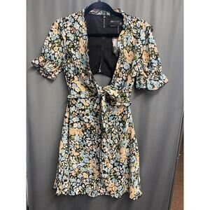 ASOS DESIGN Curve Mini Dress Women's 6 Multicolor Floral Tie Front Hipster B55
